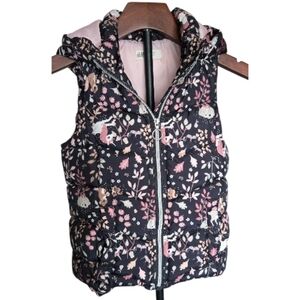 H&M Kids Black and Pink Unicorn Floral Puffer Vest